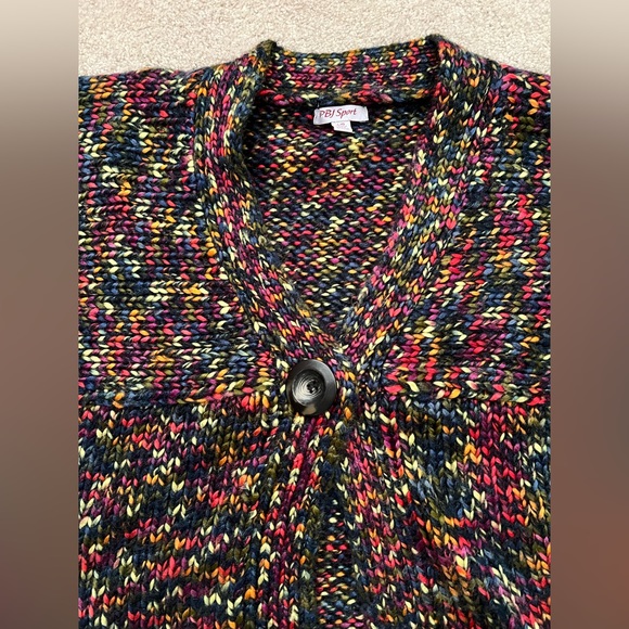 PBJ Sport Chunky Knit Cardigan Sweater Blue Multicolor Mohair & Alpaca Wool Blnd - Picture 3 of 9